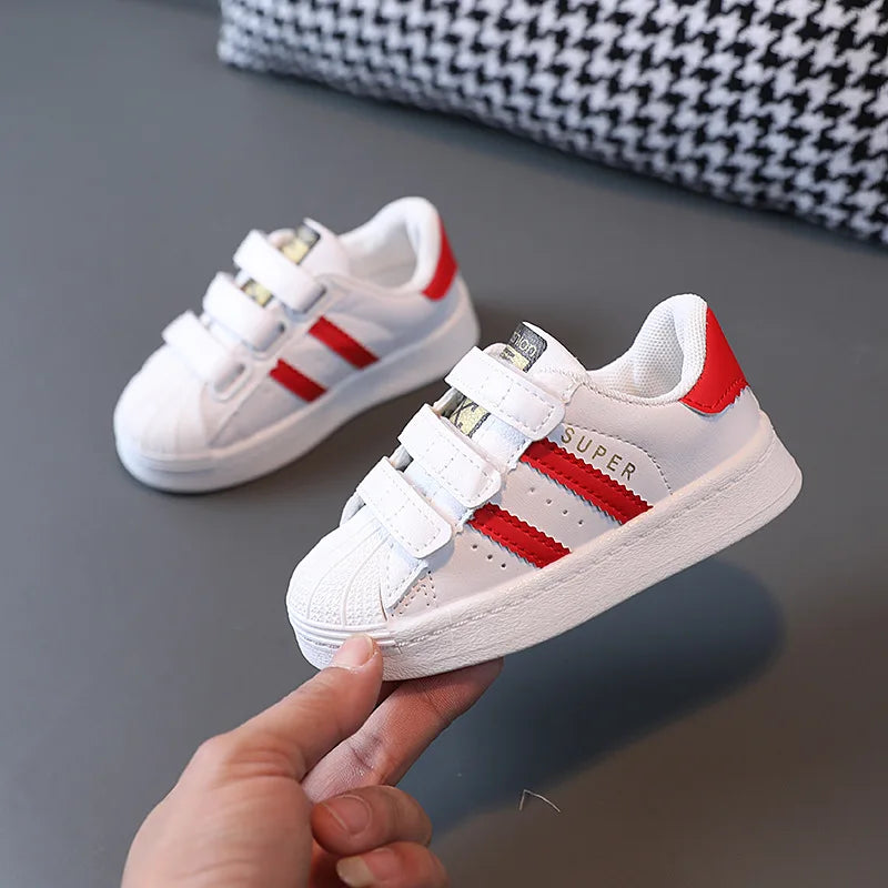 Children's Sneakers Kids White Non-slip Casual School Shoes Boys Girls Hook Breathable Sneakers Toddler Outdoor Flat Board Shoes
