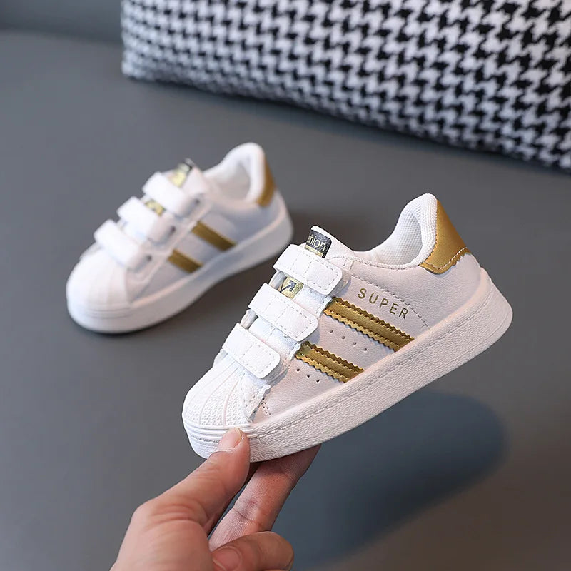 Children's Sneakers Kids White Non-slip Casual School Shoes Boys Girls Hook Breathable Sneakers Toddler Outdoor Flat Board Shoes