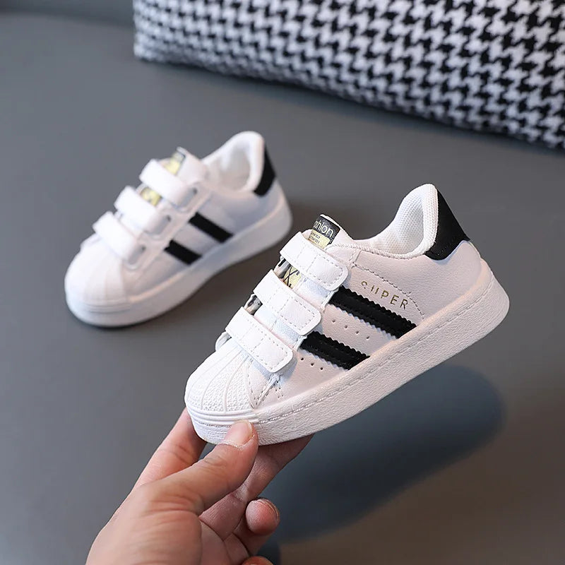 Children's Sneakers Kids White Non-slip Casual School Shoes Boys Girls Hook Breathable Sneakers Toddler Outdoor Flat Board Shoes