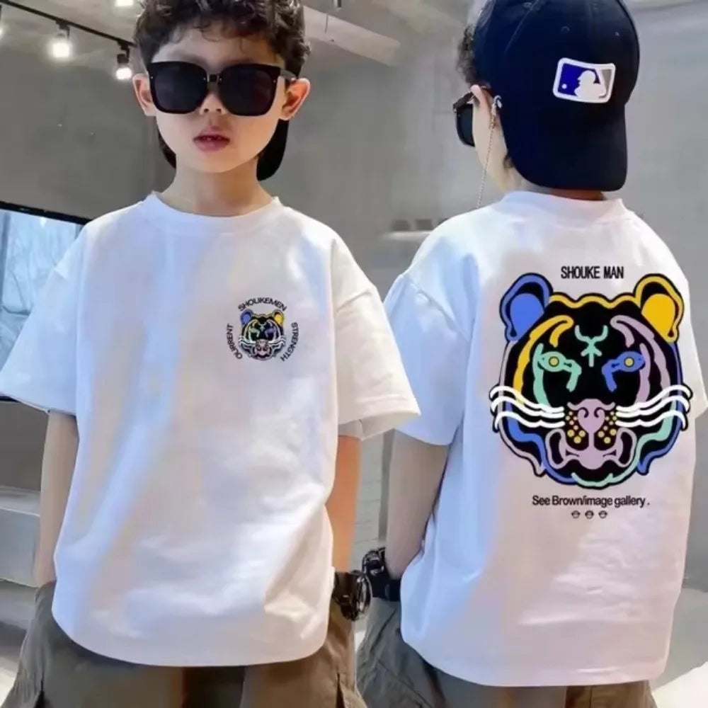 100% Cotton Kids T-shirt Summer Streetwear Cool Graffiti Print Boys Girls Short Sleeve Children Tops High Quality