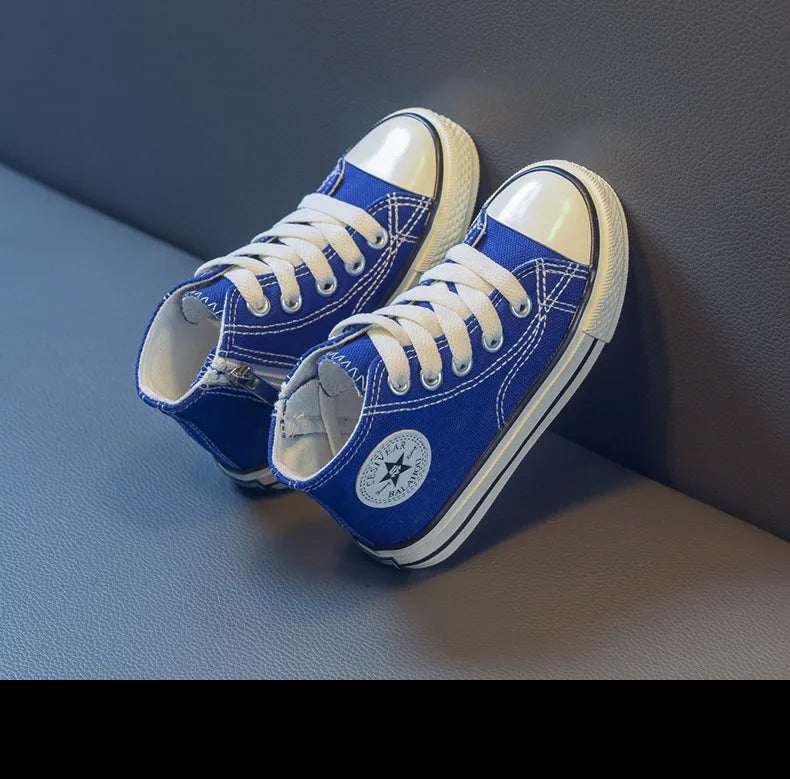 Girls Spring Korean Version Soft Soled Casual Shoes Boys High Top Canvas Shoes Children Antiskid Student Board Shoes Solid Color