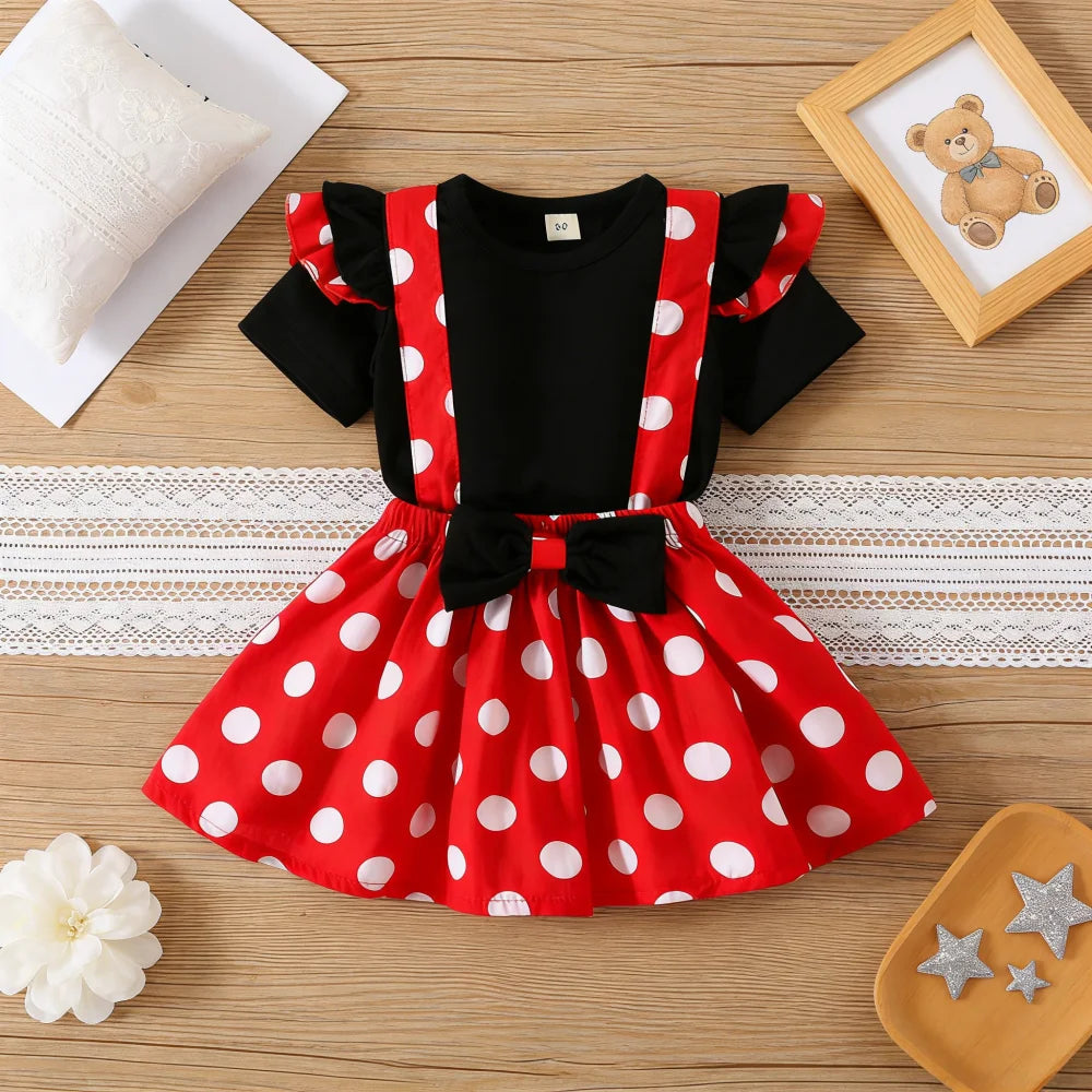 Girls' Dress Adorable Polka Dot Bow Long-Sleeve Baby Girl Dress Sweet Princess Birthday Party Baby Dress Baby Girl Clothing