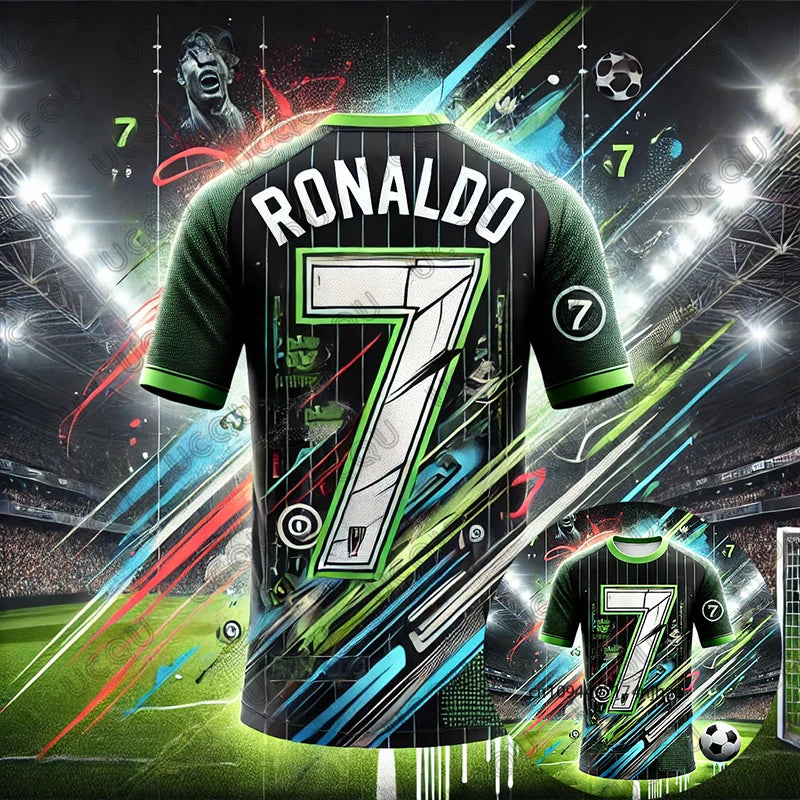 New Arriavl Summer Ai Design Graffiti Ronaldo #7 Print Football Jersey For Children T-shirt Casual Tees Sports Kids/Adult Tops