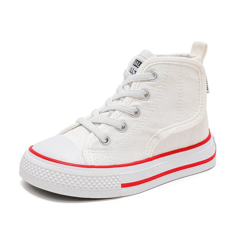 Spring Autumn Children Canvas Shoes Boys High Top Girls Casual Board Shoes Soft Soled Velcro Antiskid Solid Color Breathable