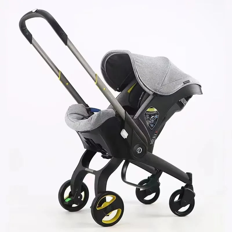 Newborn to Toddler Travel System All-in-One Baby Mobility Solution, Stroller + Car Seat + Cradle + Basket, Anti-Rebound Handle Design, Shock Absorption Plastic, 5-Point Safety Belt, Foot Brake, Unfold 82cm, Fold 60cm, 0-6 Yea