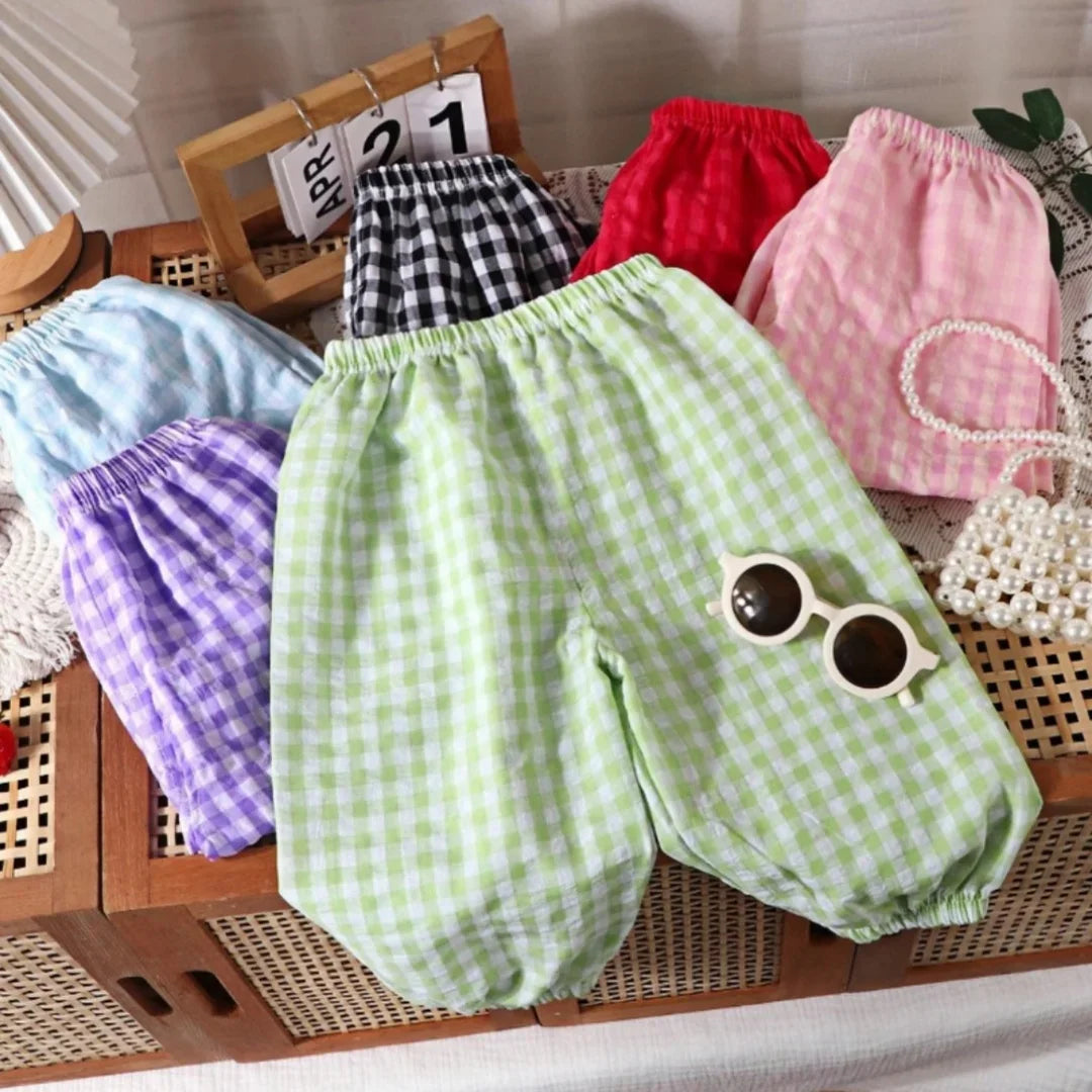 0-7Y Baby Girls Boys Mosquito Trousers 2026 Summer Kids Plaid Pants Breathable Repellent Lantern Daily Outdoor Children Clothing