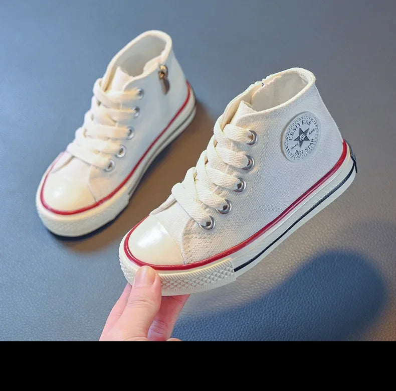 Girls Spring Korean Version Soft Soled Casual Shoes Boys High Top Canvas Shoes Children Antiskid Student Board Shoes Solid Color