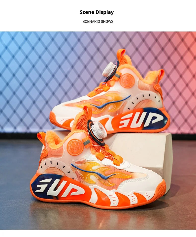 New autumn/winter 2025 children's basketball shoes with waterproof leather surface and training sports shoes for boys and girls