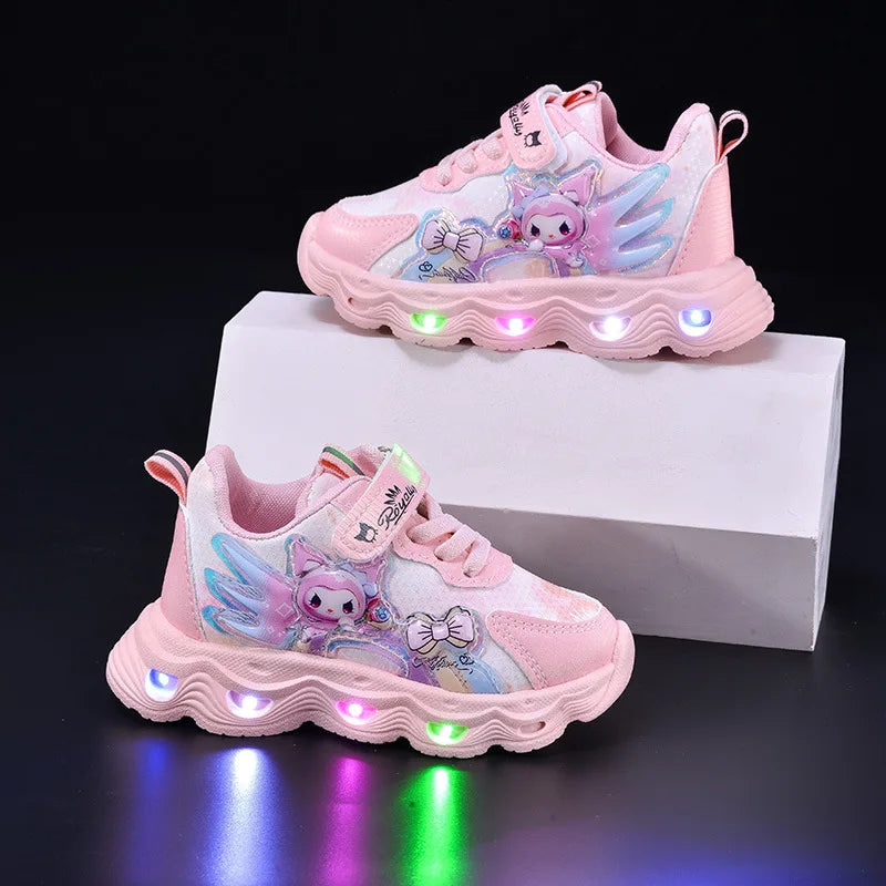 2026 Summer Sanrio Kuromi Child Casual Shoes New Style Led Light Sneakers   Kids Anti-Slip Running Shoes