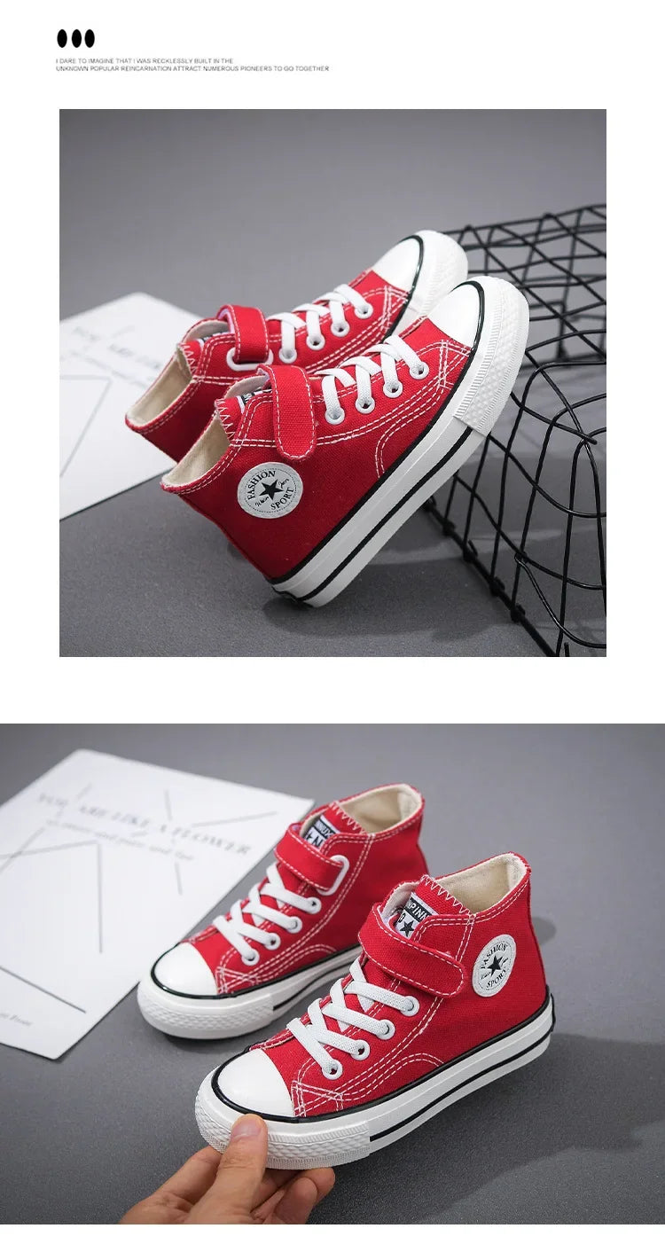 Canvas Shoes Student Casual New Children Hook and Loop Slip on Flat Board Shoes Kids Soft Bottom Non Slip Breathable Sneakers