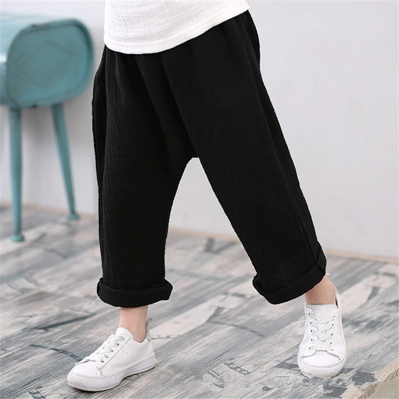 Kids Pants Boy Girl Summer Linen Pleated Trousers Children Ankle-length Pants for Baby Boys Pants Casual Harem kids clothes