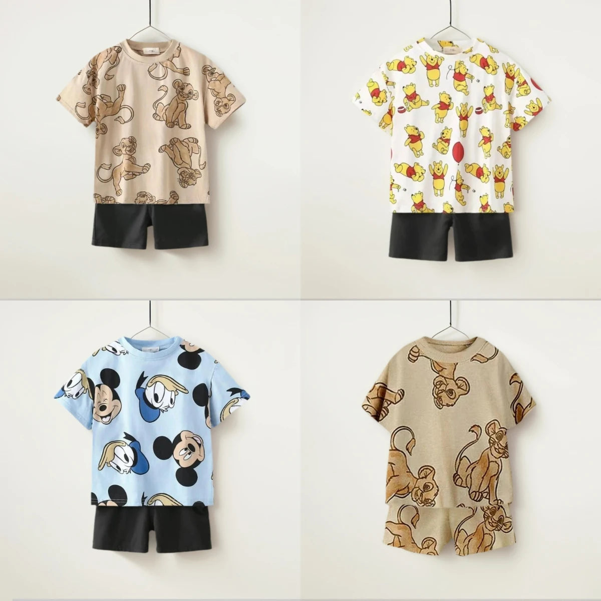Children's All Over Print Casual Sets Lion King Winnie The Pooh Mickey Print Kids Loose Two Piece Sets Summer New Boys And Girls