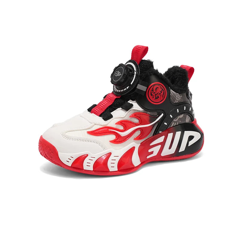 New autumn/winter 2025 children's basketball shoes with waterproof leather surface and training sports shoes for boys and girls