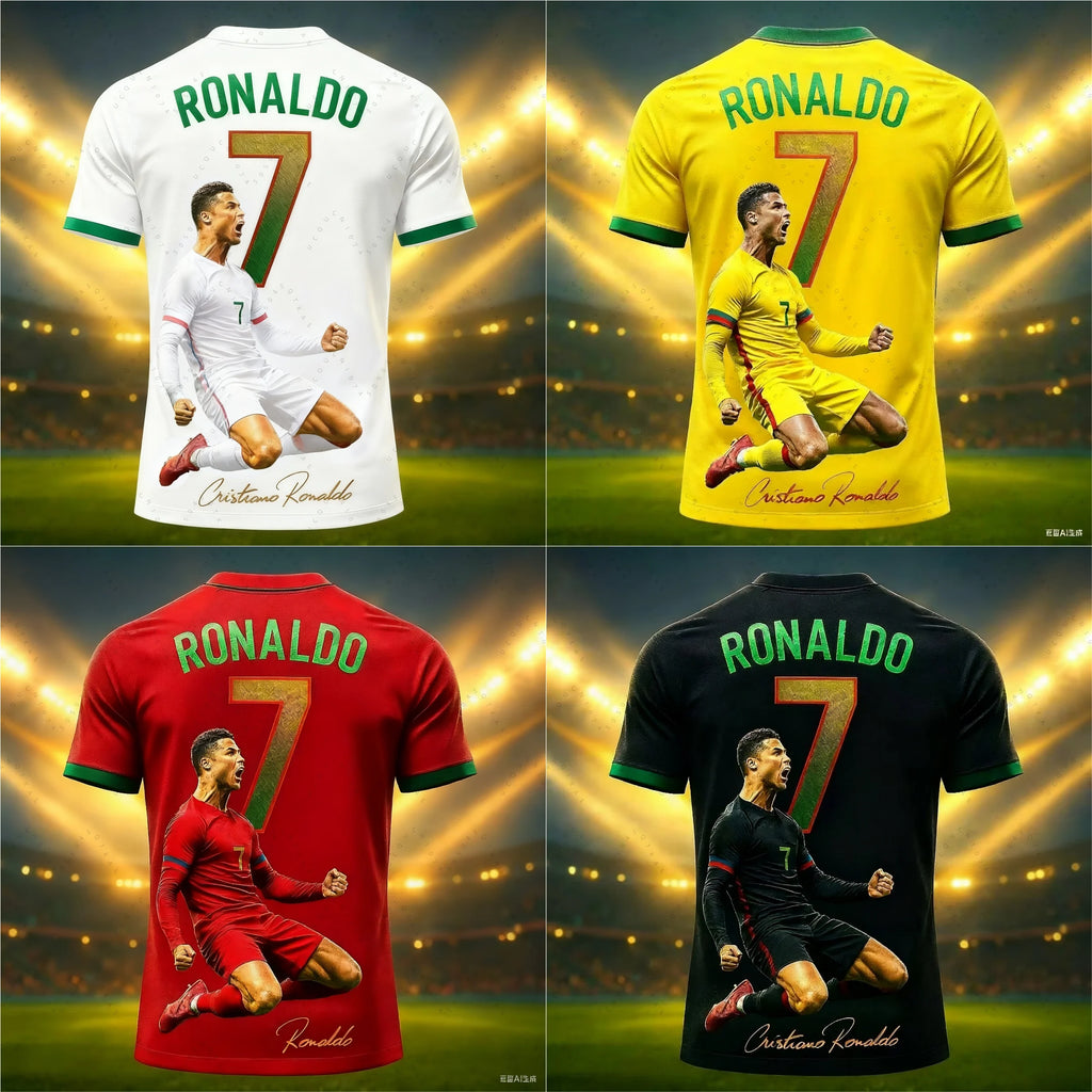 2026 Football Jersey 3D Printed NO.7 Ronaldo Boys Girls Training Women's Sports Breathable Short Sleeve Kids Men's T-shirt Tops