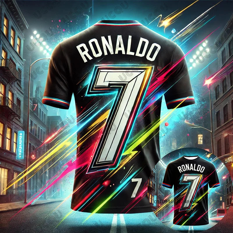 New Arriavl Summer Ai Design Graffiti Ronaldo #7 Print Football Jersey For Children T-shirt Casual Tees Sports Kids/Adult Tops