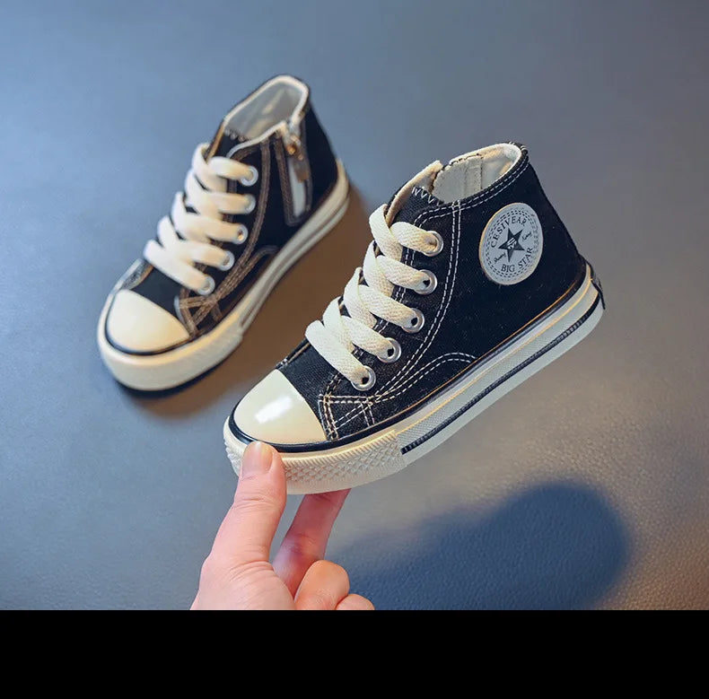Girls Spring Korean Version Soft Soled Casual Shoes Boys High Top Canvas Shoes Children Antiskid Student Board Shoes Solid Color