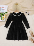 New Fashionable Dress For Girls In Spring And Autumn: Black Polka Dot Velvet Party Long-Sleeved Dress