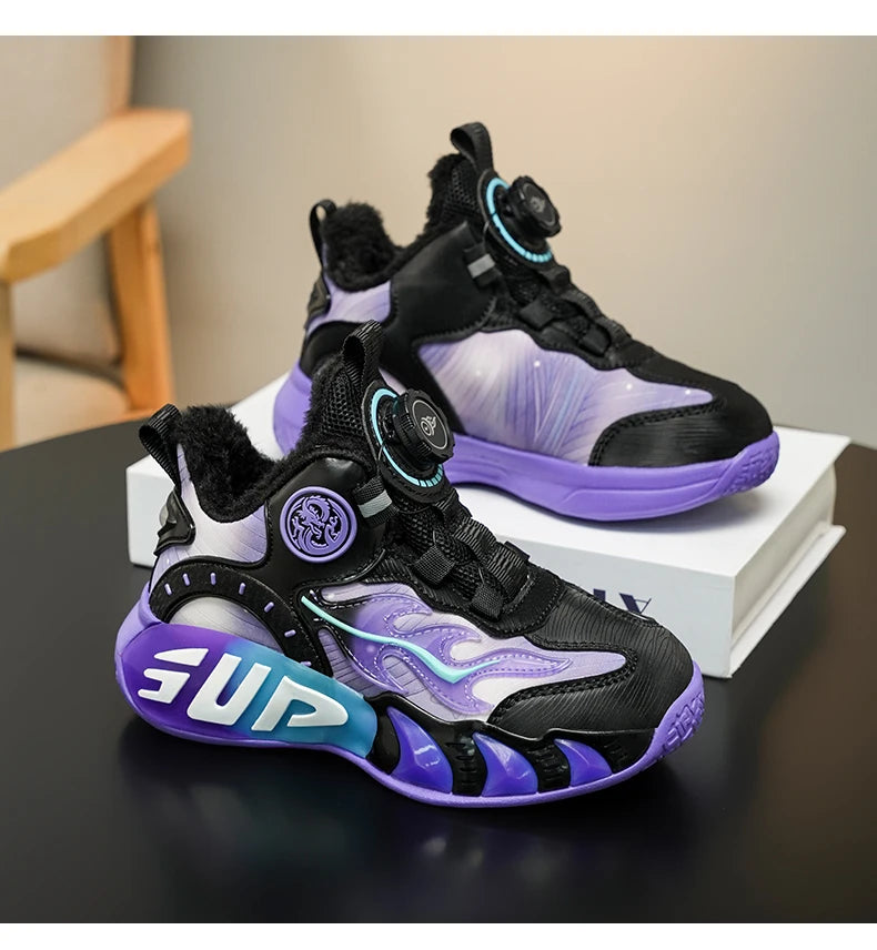 New autumn/winter 2025 children's basketball shoes with waterproof leather surface and training sports shoes for boys and girls