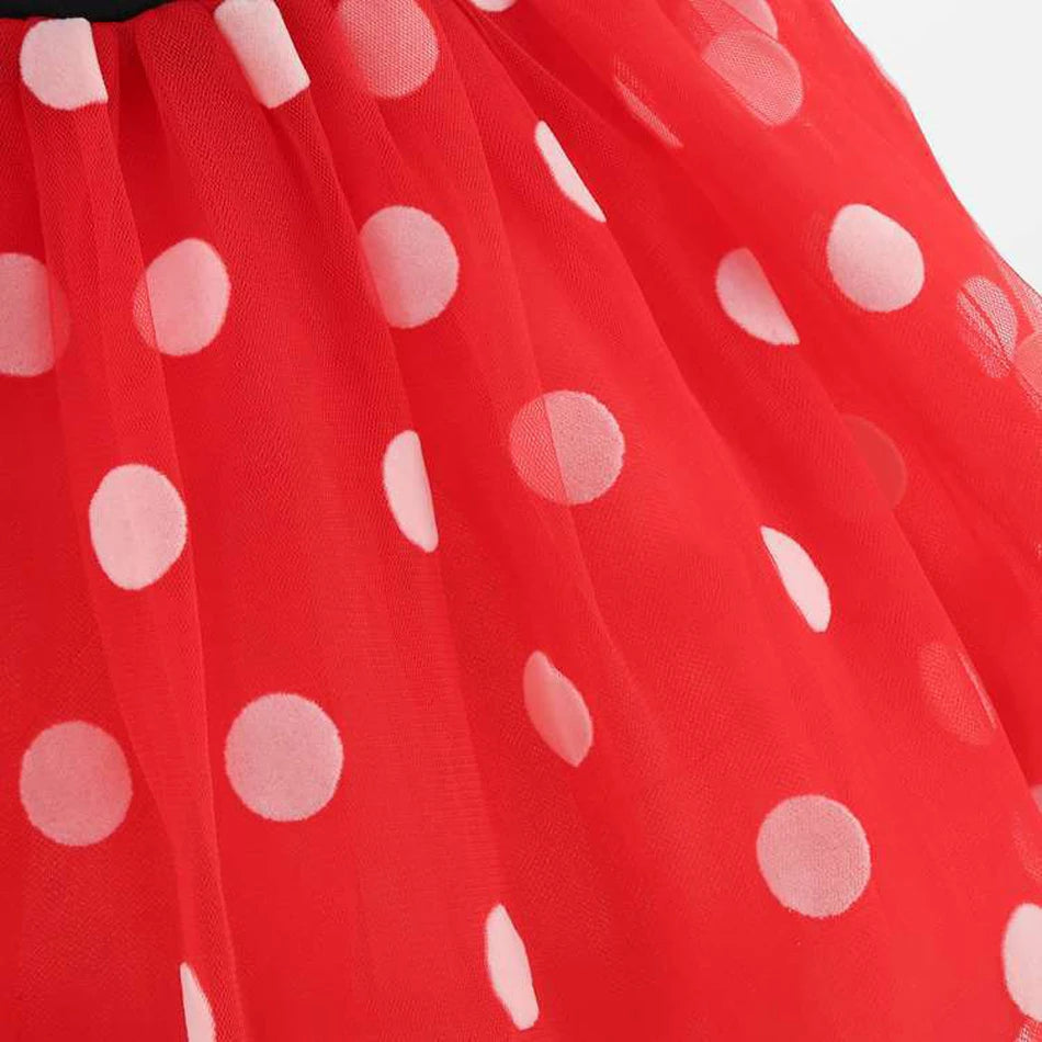 New Polka Dot Princess Dress for Baby Girls Minnie Mesh Bow Dress Birthday Party Gown Halloween Carnival Cosplay Costume