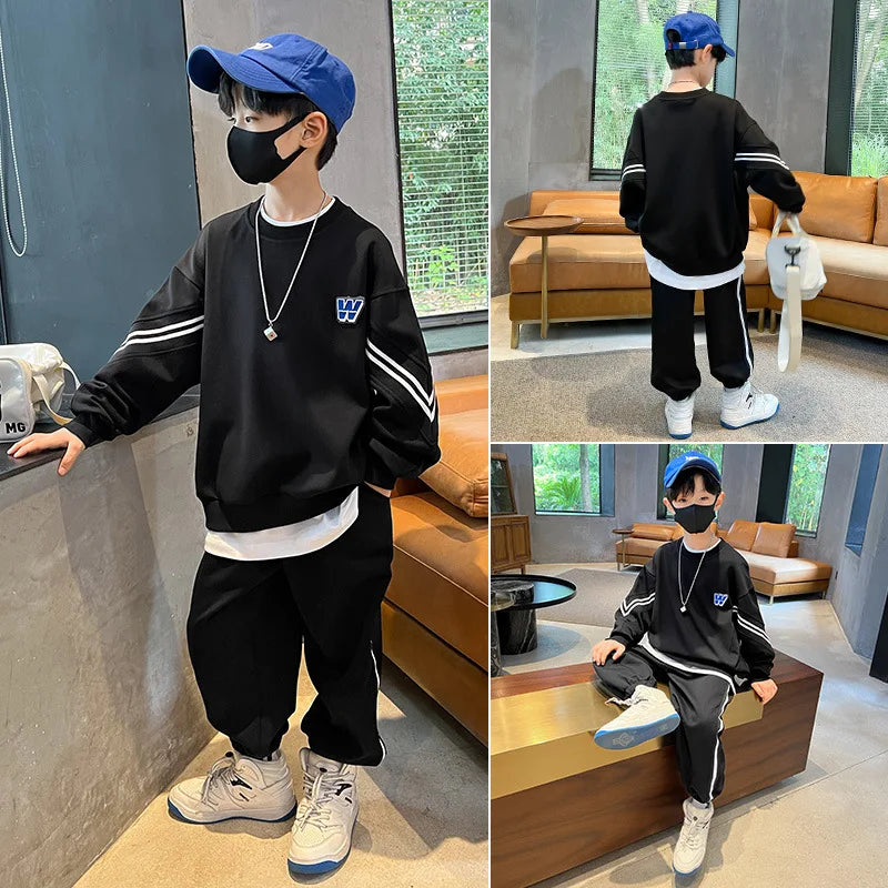 Boys Sportswear Sets 2025 New Fashion Kids Suits Spring Autumn Children Casual Pullovers Outfits Teenager Sports Top+Pants 2Pcs
