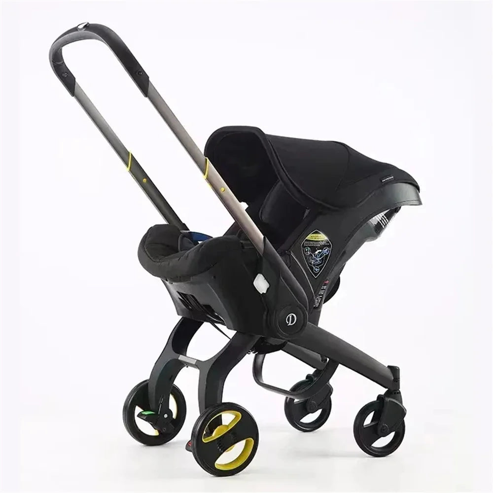 Newborn to Toddler Travel System All-in-One Baby Mobility Solution, Stroller + Car Seat + Cradle + Basket, Anti-Rebound Handle Design, Shock Absorption Plastic, 5-Point Safety Belt, Foot Brake, Unfold 82cm, Fold 60cm, 0-6 Yea