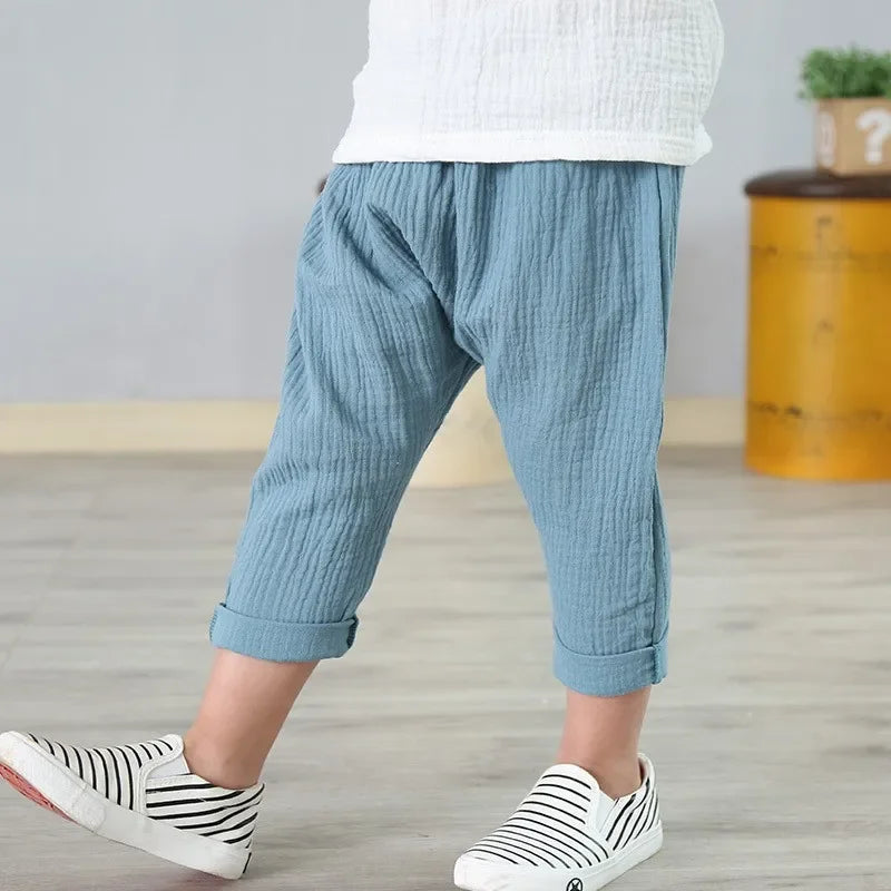Kids Pants Boy Girl Summer Linen Pleated Trousers Children Ankle-length Pants for Baby Boys Pants Casual Harem kids clothes