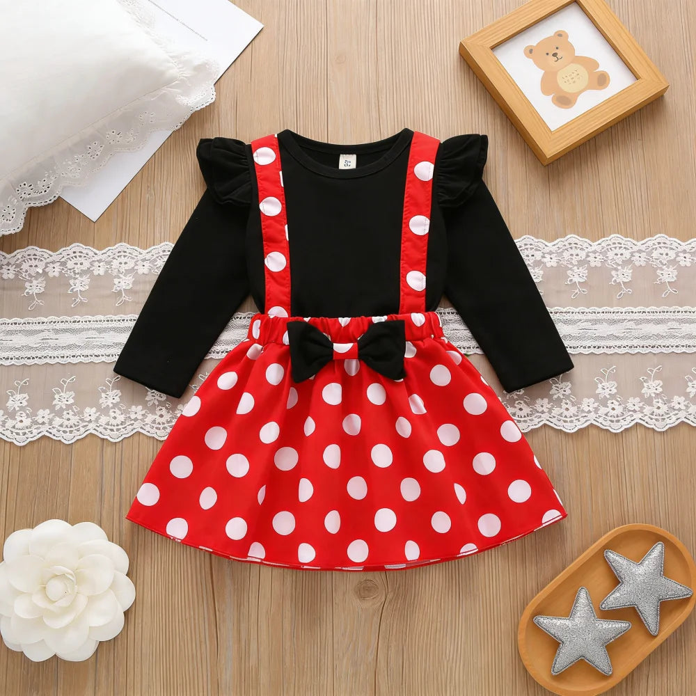 Girls' Dress Adorable Polka Dot Bow Long-Sleeve Baby Girl Dress Sweet Princess Birthday Party Baby Dress Baby Girl Clothing