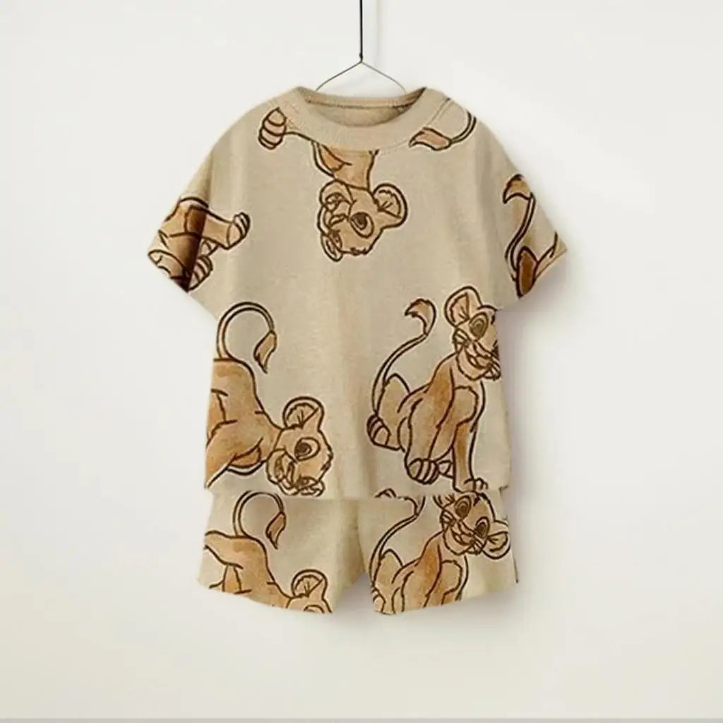 Children's All Over Print Casual Sets Lion King Winnie The Pooh Mickey Print Kids Loose Two Piece Sets Summer New Boys And Girls
