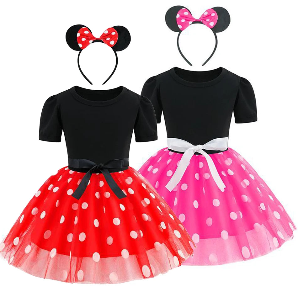 New Polka Dot Princess Dress for Baby Girls Minnie Mesh Bow Dress Birthday Party Gown Halloween Carnival Cosplay Costume