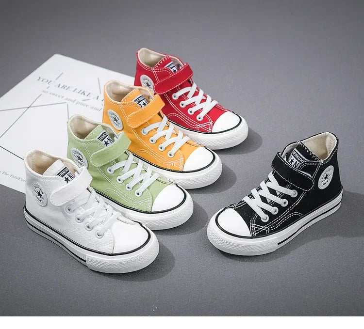 Canvas Shoes Student Casual New Children Hook and Loop Slip on Flat Board Shoes Kids Soft Bottom Non Slip Breathable Sneakers