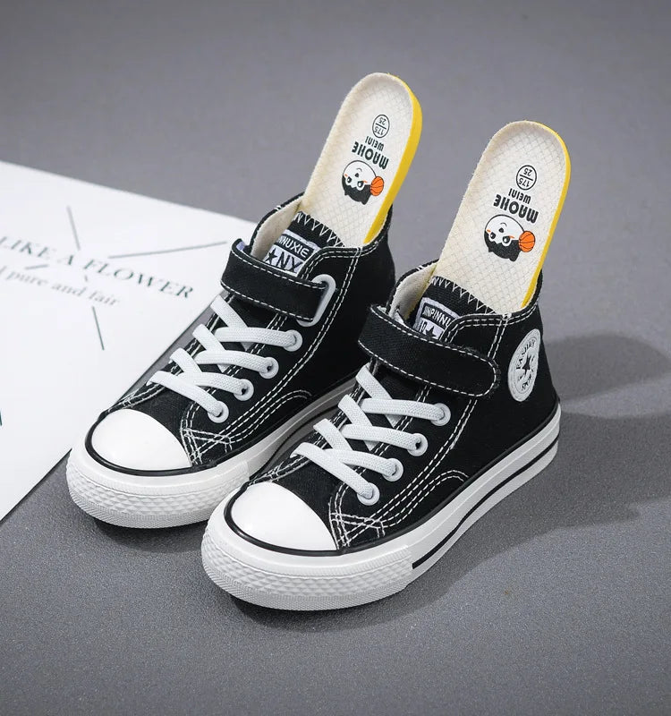 Canvas Shoes Student Casual New Children Hook and Loop Slip on Flat Board Shoes Kids Soft Bottom Non Slip Breathable Sneakers