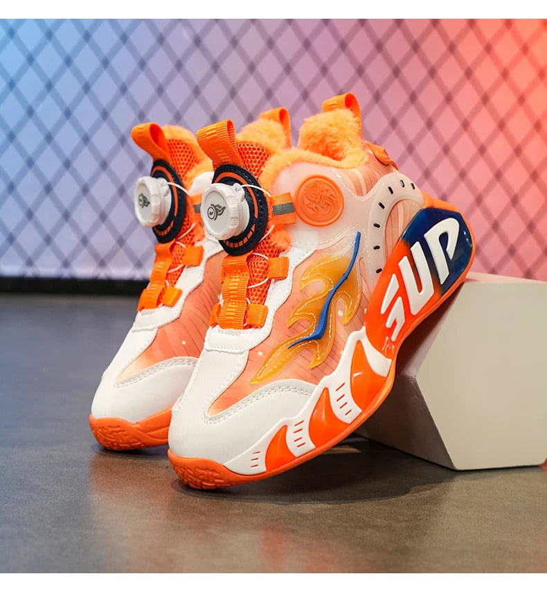 New autumn/winter 2025 children's basketball shoes with waterproof leather surface and training sports shoes for boys and girls
