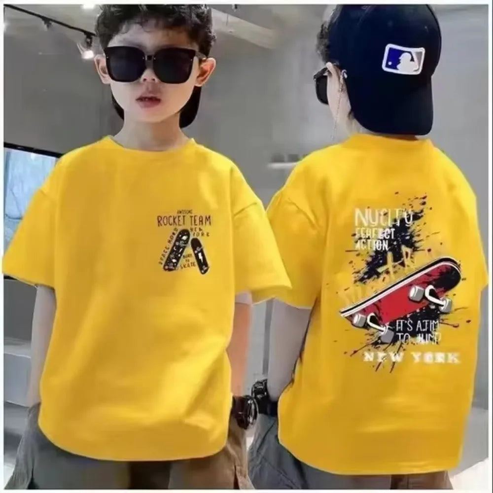 100% Cotton Kids T-shirt Summer Streetwear Cool Graffiti Print Boys Girls Short Sleeve Children Tops High Quality