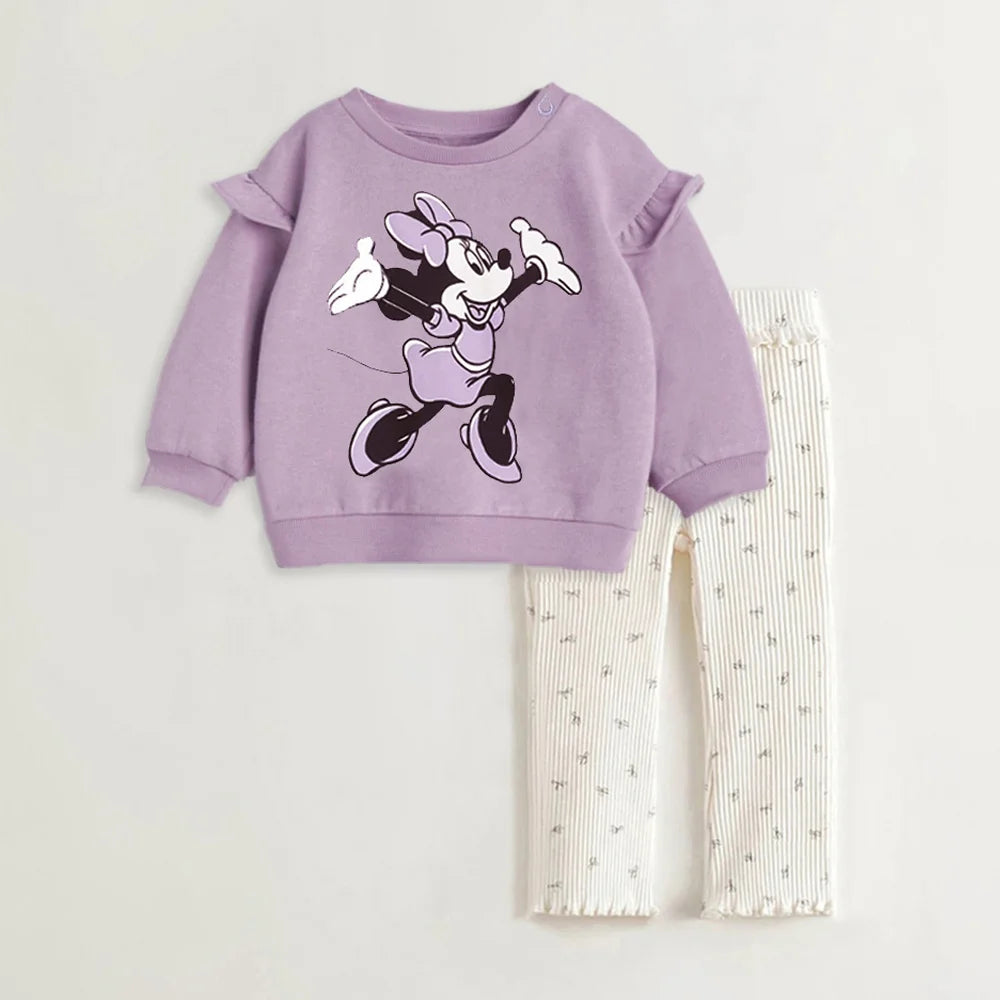 Cute Kids Girl Clothes Outfits Cartoon Printed Long Sleeve Sweatshirt + Leggings Cotton Toddler Girl Clothing for Spring Autumn
