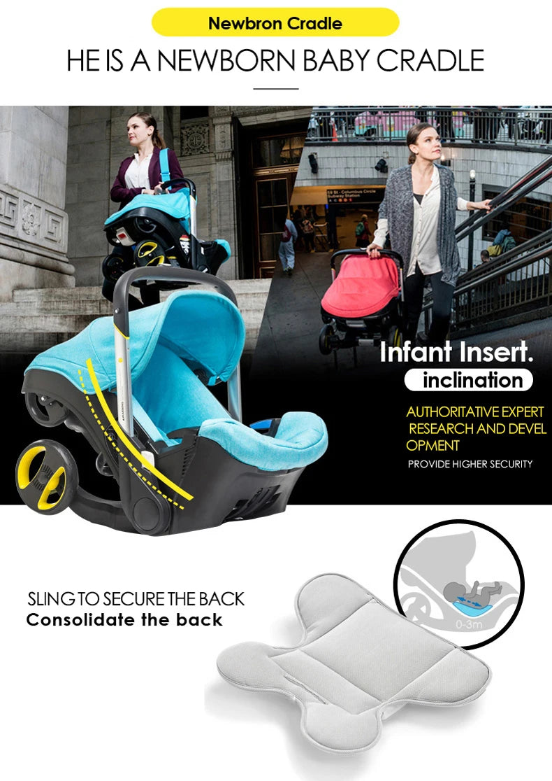 Newborn to Toddler Travel System All-in-One Baby Mobility Solution, Stroller + Car Seat + Cradle + Basket, Anti-Rebound Handle Design, Shock Absorption Plastic, 5-Point Safety Belt, Foot Brake, Unfold 82cm, Fold 60cm, 0-6 Yea