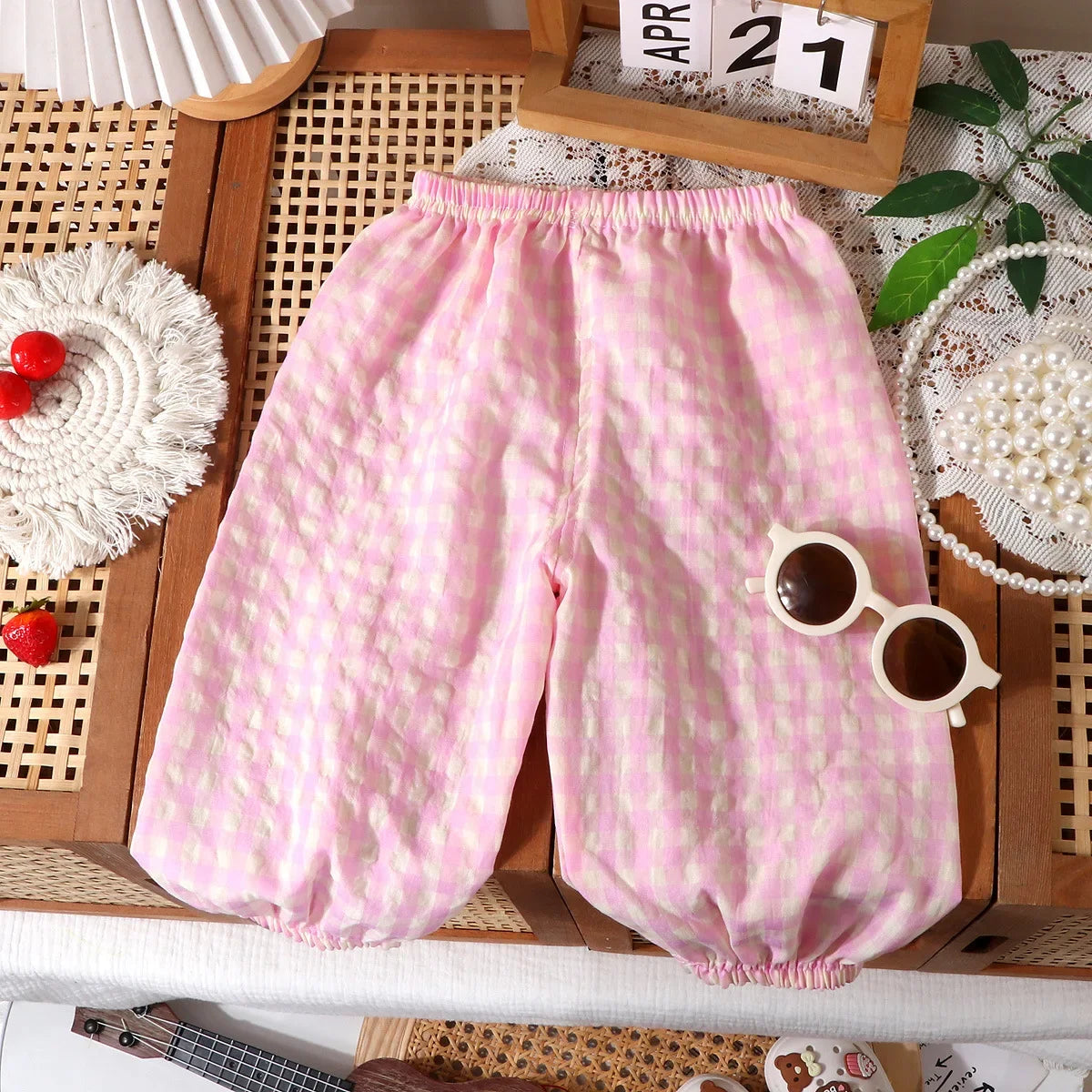 0-7Y Baby Girls Boys Mosquito Trousers 2026 Summer Kids Plaid Pants Breathable Repellent Lantern Daily Outdoor Children Clothing