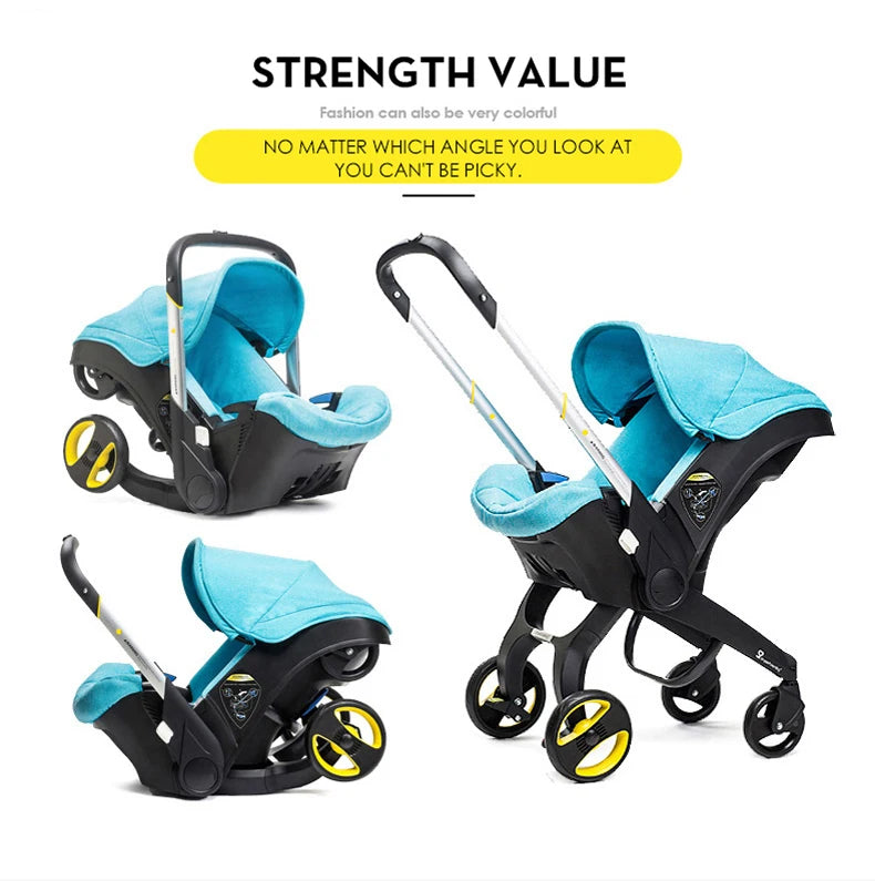 Newborn to Toddler Travel System All-in-One Baby Mobility Solution, Stroller + Car Seat + Cradle + Basket, Anti-Rebound Handle Design, Shock Absorption Plastic, 5-Point Safety Belt, Foot Brake, Unfold 82cm, Fold 60cm, 0-6 Yea