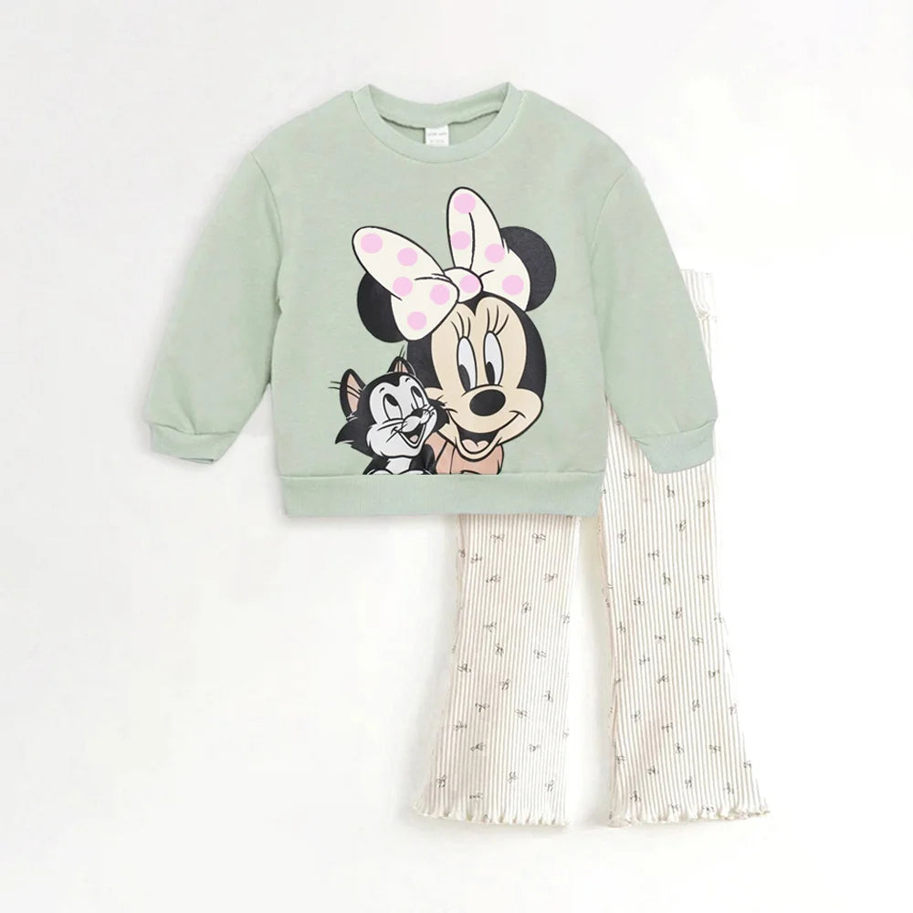 Cute Kids Girl Clothes Outfits Cartoon Printed Long Sleeve Sweatshirt + Leggings Cotton Toddler Girl Clothing for Spring Autumn