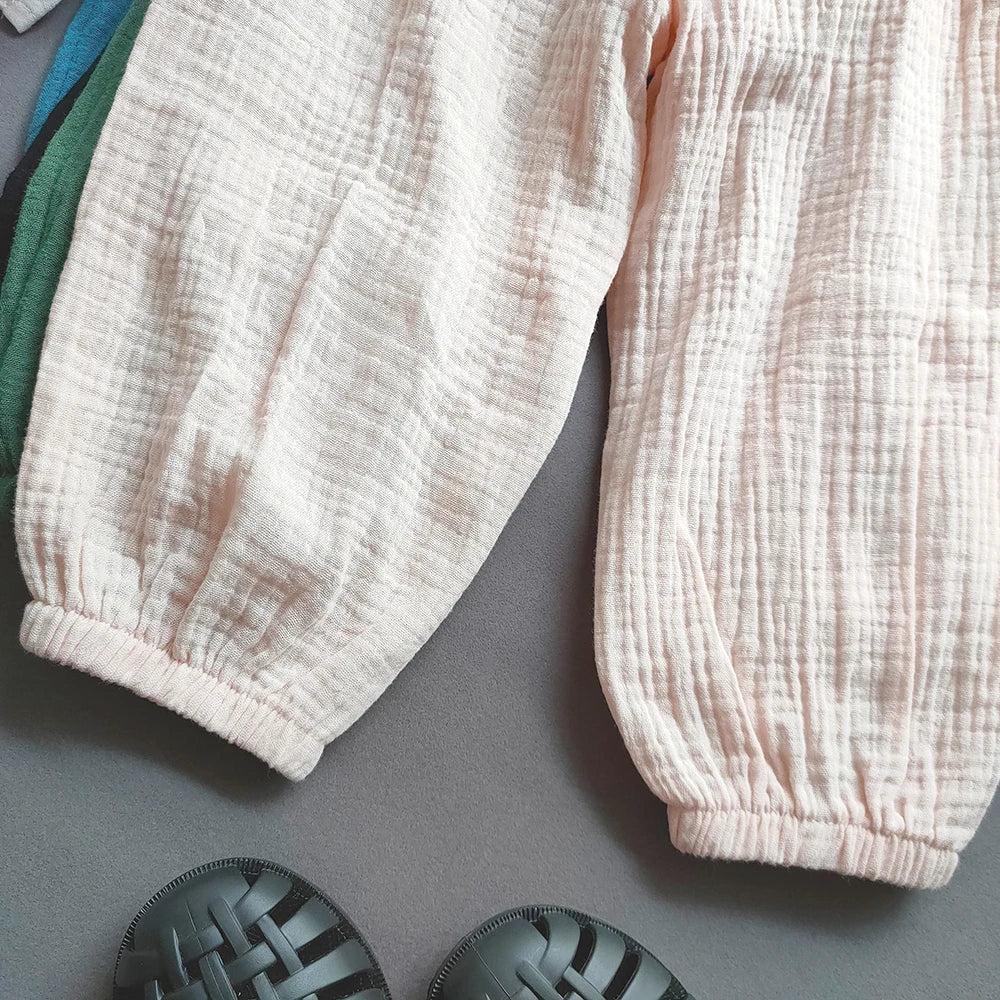 Summer Kids Cotton Line Harem Pant Children Clothes Girl Boy Solid Colour Cropped Pants Casual Girls Pants