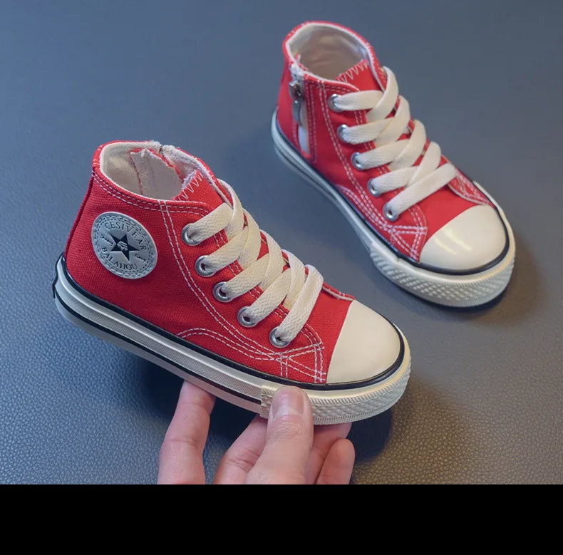 Girls Spring Korean Version Soft Soled Casual Shoes Boys High Top Canvas Shoes Children Antiskid Student Board Shoes Solid Color