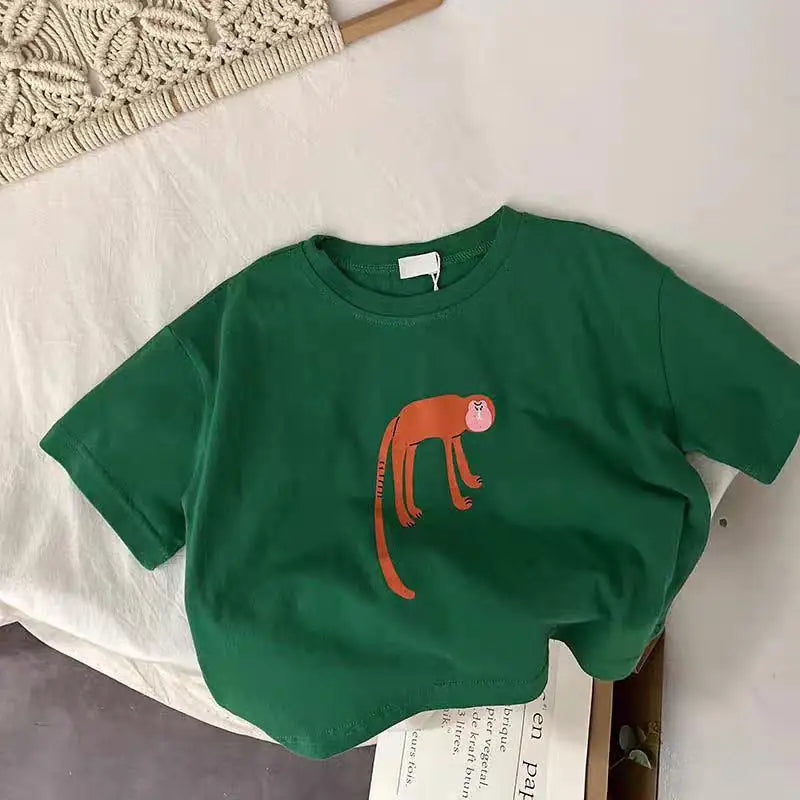 1-6 Age Children's Clothes Solid Color Printed Animal Kids Tees Tops Short-sleeved Summer Clothing Loose Fashion Girls T Shirts