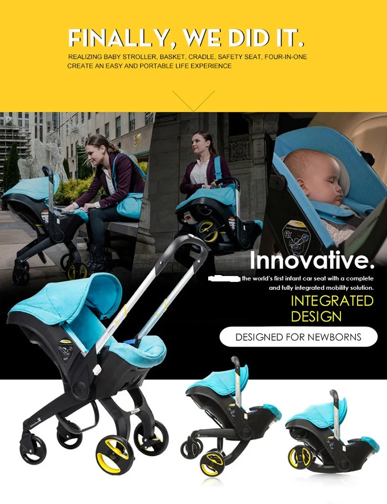 Newborn to Toddler Travel System All-in-One Baby Mobility Solution, Stroller + Car Seat + Cradle + Basket, Anti-Rebound Handle Design, Shock Absorption Plastic, 5-Point Safety Belt, Foot Brake, Unfold 82cm, Fold 60cm, 0-6 Yea