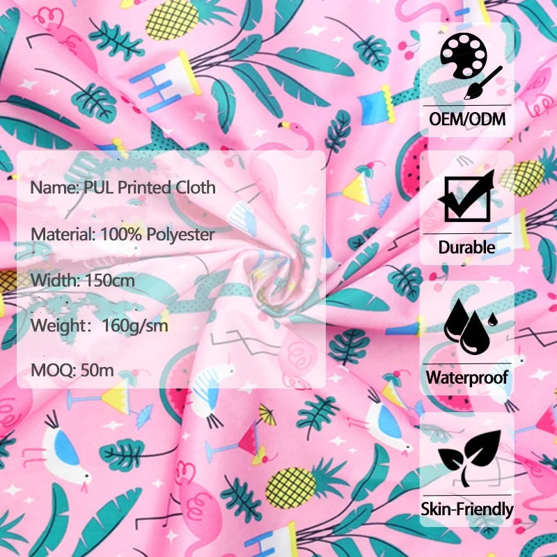 100X150CM Printed Fabric for Baby Diapers Waterproof Breathable TPU Laminated Fabric for DIY Storage Bag