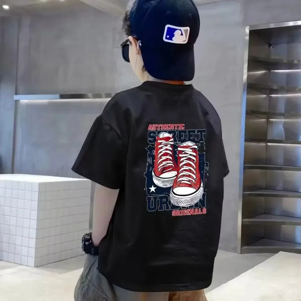 100% Cotton Kids T-shirt Summer Streetwear Cool Graffiti Print Boys Girls Short Sleeve Children Tops High Quality
