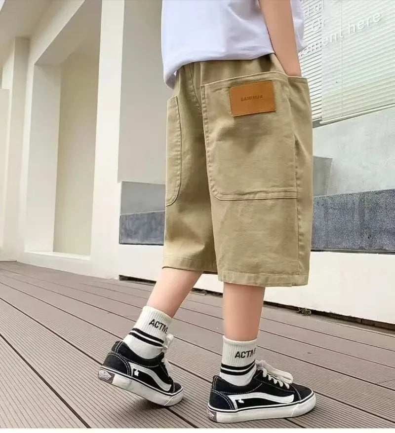 UNITIM Summer 3-14Y Kids Boy Shorts Sticker Pockets Children Boys Half-length Pant Loose Casual Elastic Waist Junior Boys Shorts