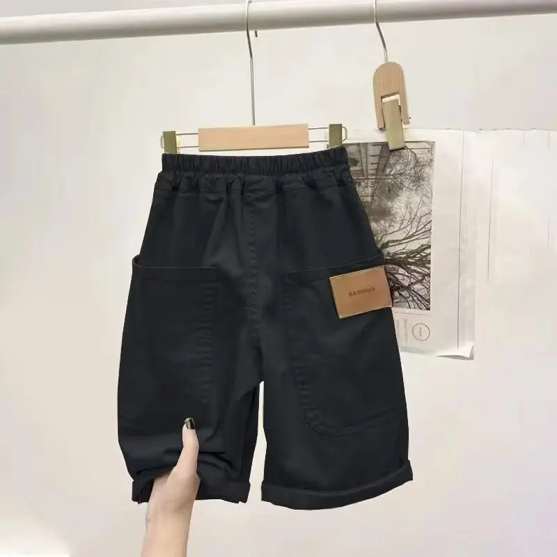 UNITIM Summer 3-14Y Kids Boy Shorts Sticker Pockets Children Boys Half-length Pant Loose Casual Elastic Waist Junior Boys Shorts