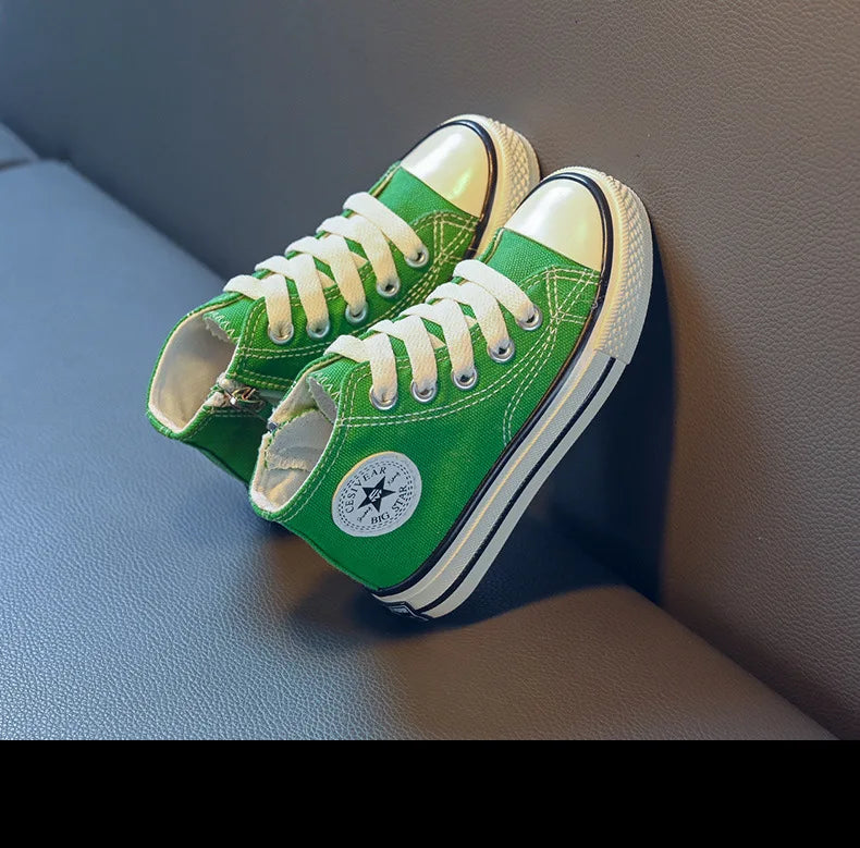 Girls Spring Korean Version Soft Soled Casual Shoes Boys High Top Canvas Shoes Children Antiskid Student Board Shoes Solid Color