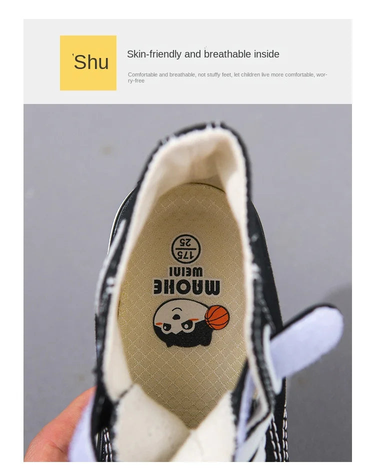 Canvas Shoes Student Casual New Children Hook and Loop Slip on Flat Board Shoes Kids Soft Bottom Non Slip Breathable Sneakers