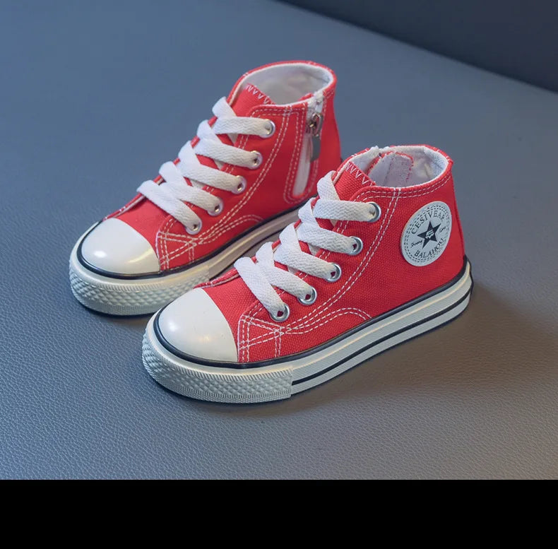 Girls Spring Korean Version Soft Soled Casual Shoes Boys High Top Canvas Shoes Children Antiskid Student Board Shoes Solid Color
