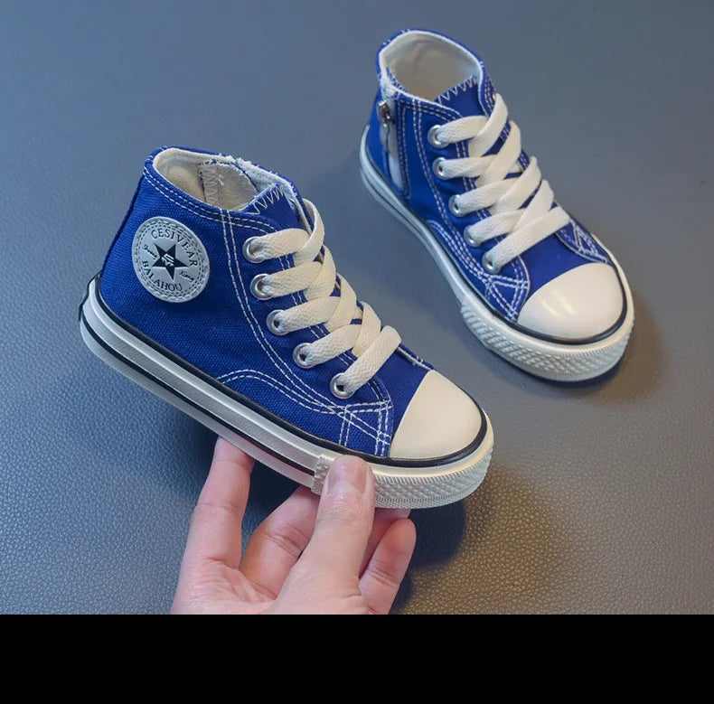 Girls Spring Korean Version Soft Soled Casual Shoes Boys High Top Canvas Shoes Children Antiskid Student Board Shoes Solid Color